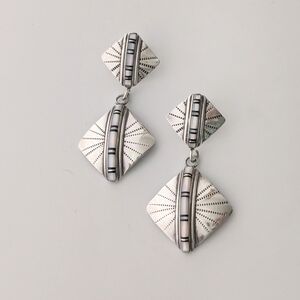 Sterling silver earrings Studs posts dangle Diamond mother of pearl Onyx Inlay